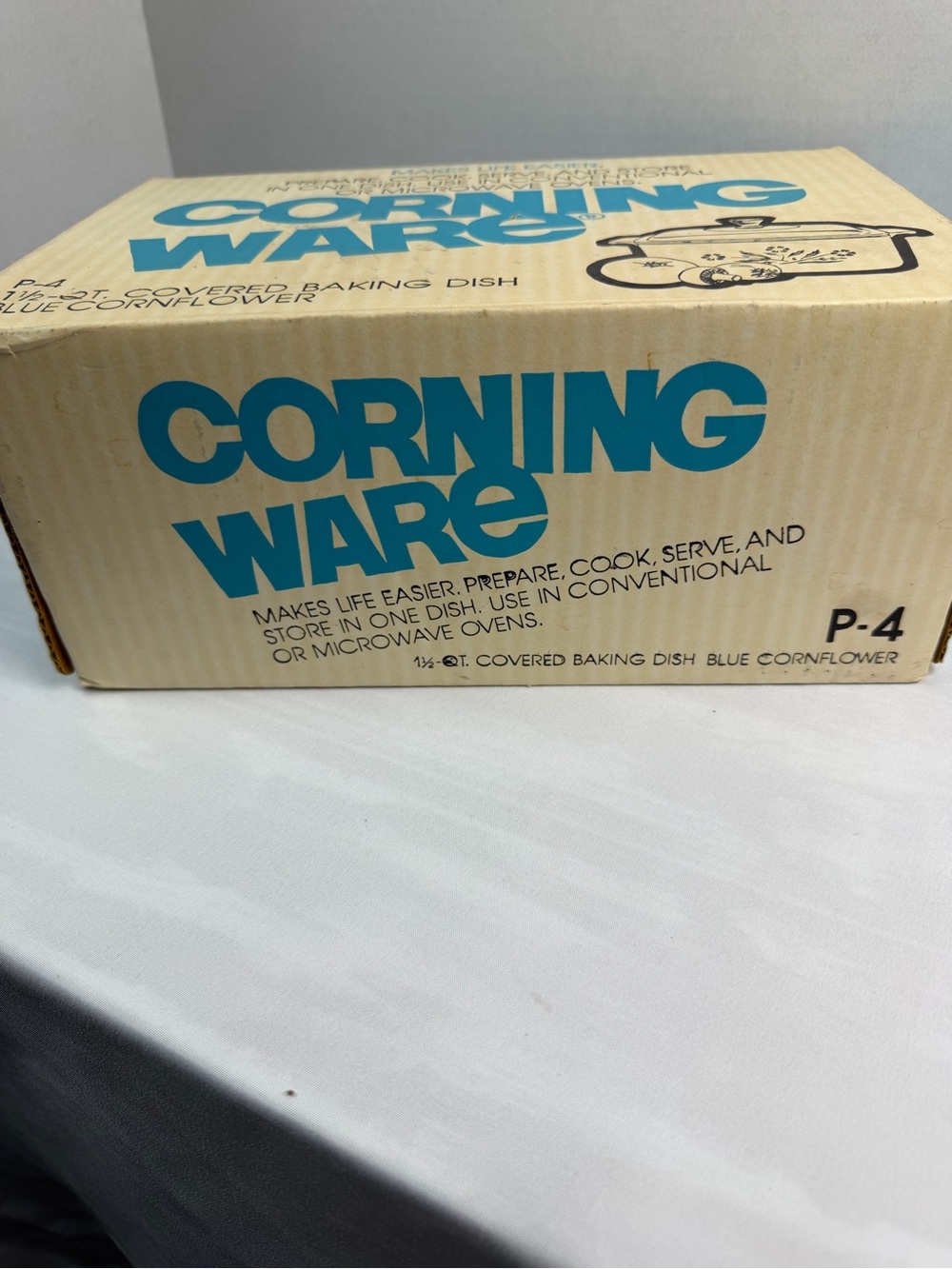Vintage  Corning Ware 1 1/2 QUART 1960'S Cornflower Blue Set In Box P-4 UNUSED - Picture 4 of 5